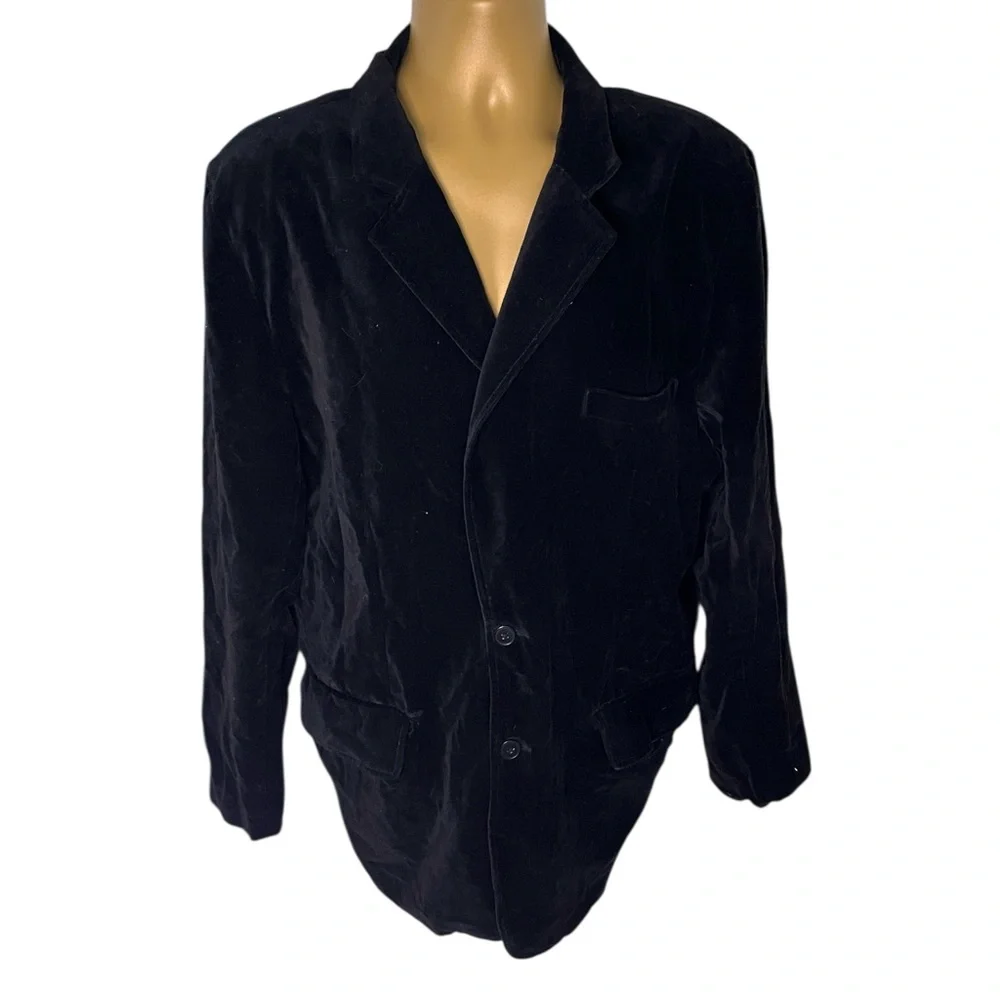 Y2K Machine Velvet Blazer Relaxed Fit 2-Button Front Notched Lapel Black XL